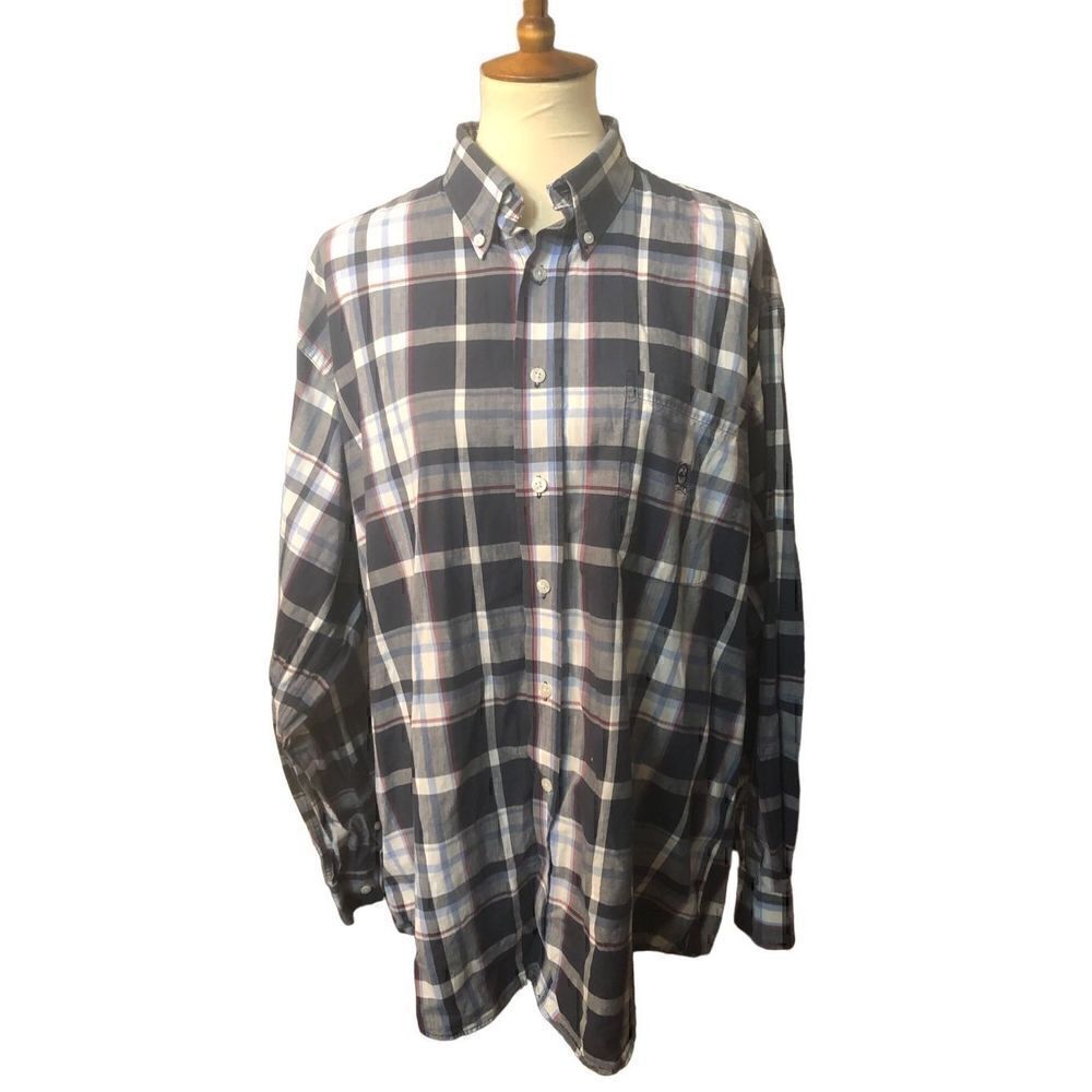 Cinch blue plaid long sleeve button up cotton western shirt XL